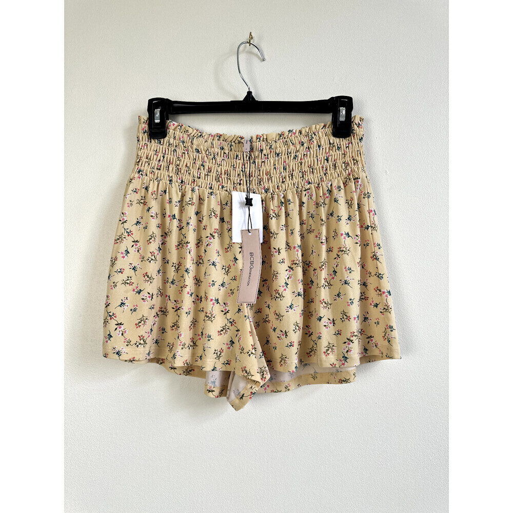 BCBGeneration Women' Shorts Smocked High Waist Stretch Floral Peach sz M $92 NWT